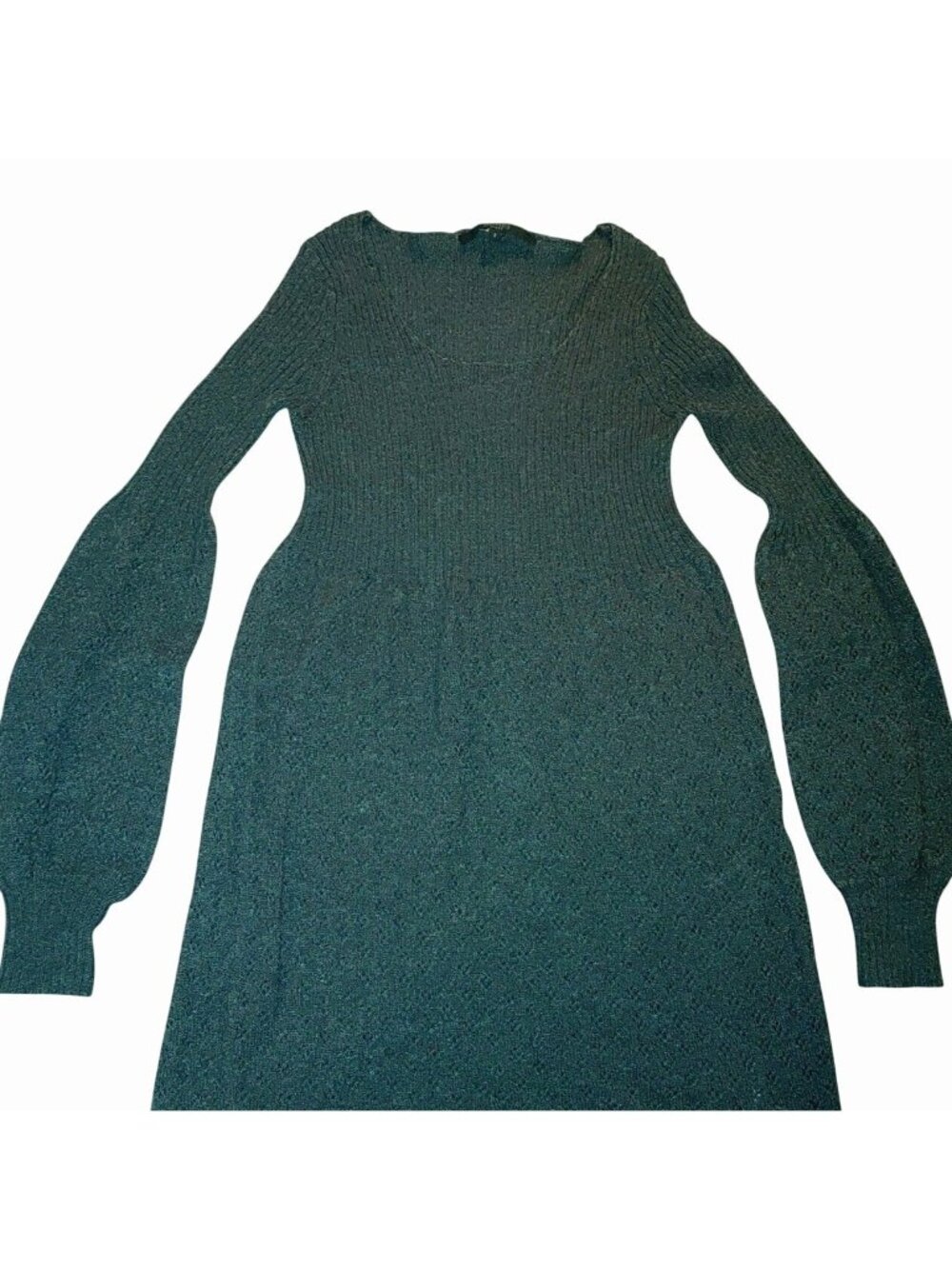 Grey Knit Dress Hallhuber Trend Size Small Balloon Sleeves Rib Top Eyelet Skirt